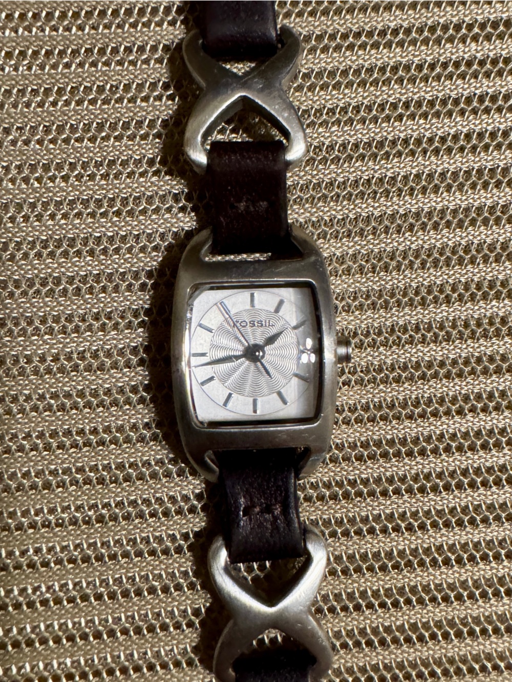 Fossil Silver Dial Brown Leather Link Bracelet Watch